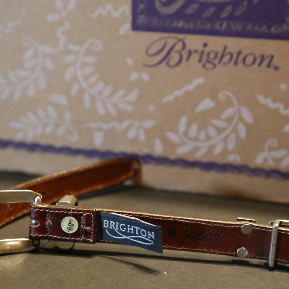 Vintage BRIGHTON 90's Rectangle Hardware CONCHO Brown Leather Belt Sz M / 30